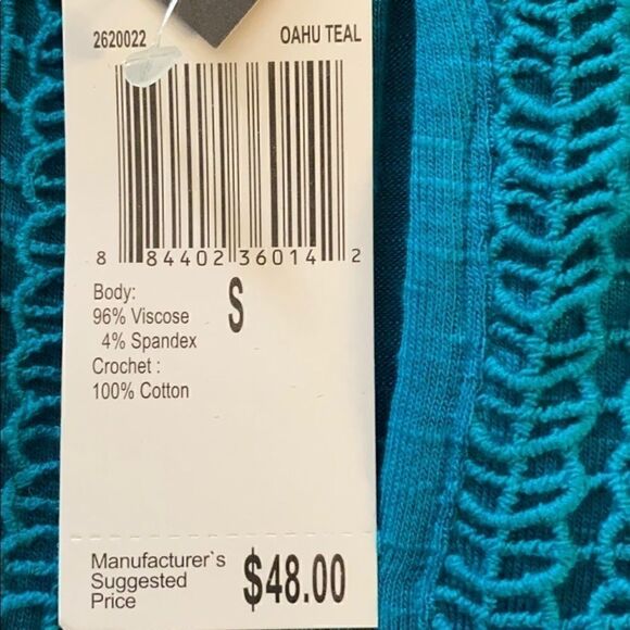 NWT Chelsea & Theodore Teal crochet front Tunic S - Picture 12 of 12
